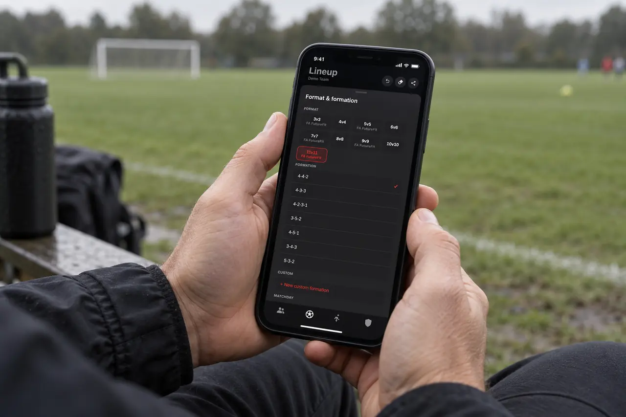 Seated coach choosing a format and formation on the app
